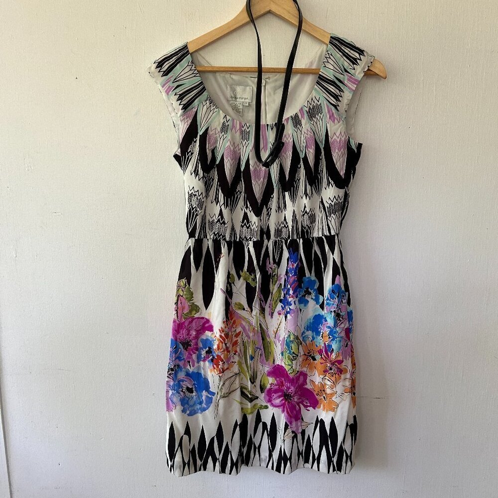 Donna Morgan Fit and Flare Silk Dress Womens 4 Petite Floral Belted Maximalist